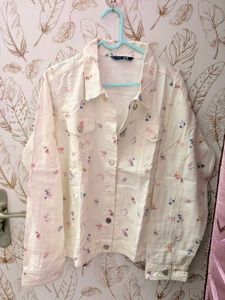 AND Floral White Denim Jacket