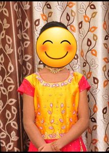 Vibrant Yellow & Pink Embroidered Lehenga Choli