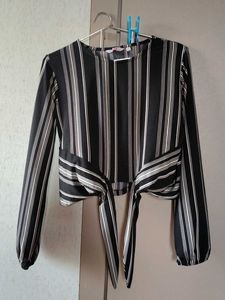Striped Tie-Front Crop Top