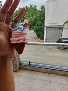 Crocheted Ice Cream Cone Keychain