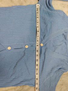 Y2K Cute Blue Ribbed Button-Up Cardigan
