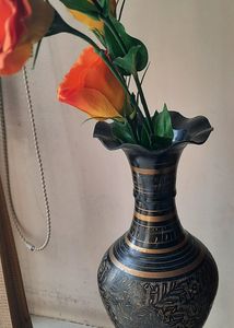 Long BRASS etched FLOWER VASE
