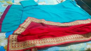 Elegant Teal Kurta with Red Dupatta