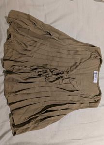Khaki Pleated Tie-Front Sleeveless Top
