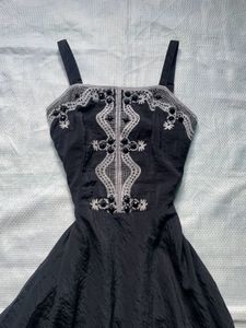 Black Embroidered Spaghetti Strap Dress