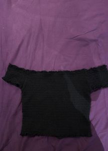 Black Smocked Off-Shoulder Top