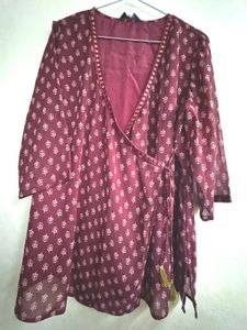 Maroon Printed Kurta with Skirt Set