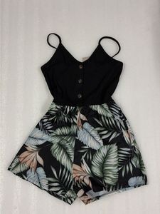 Women's Black Leaf Print Romper