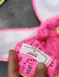 Pink Crochet Halterneck Bikini Top