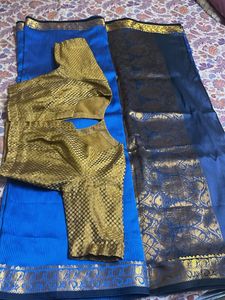 Royal Blue Saree with Brocade Blouse