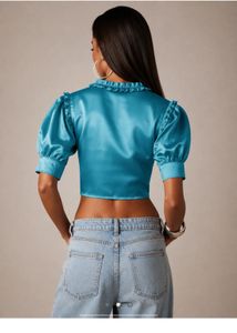 LCP Satin Cropped Button-Up Shirt