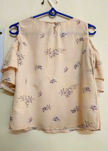 Peach Cold Shoulder Ruffle Sleeve Top