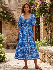 Brand New Bohemian Blue Print Midi Dress