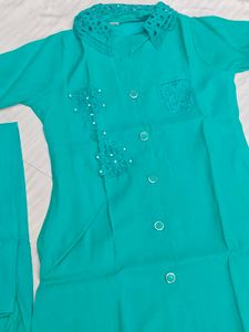 Elegant Teal Kurta + Pant with Lace
