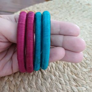 Set of 4 Silk Thread Bangles in Majenta n Blue