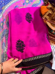 Vibrant Pink Embroidered Saree