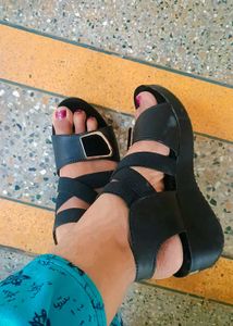 Black Straped Heels/ Wedges