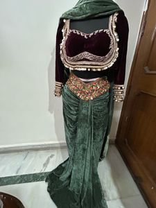 Elegant Green Velvet drape saree