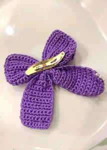 New Purple Crochet Bow Hair Clip with Pearls