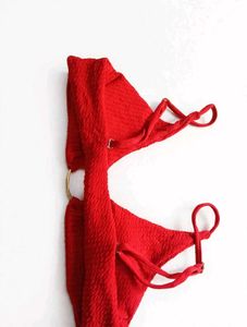 🎀Red Textured Ring Detail Bikini Top