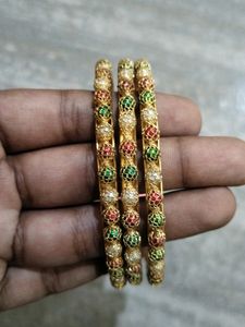 Golden Bangles With Red, Green And White Detail