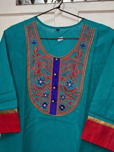 Teal Embroidered Kurta