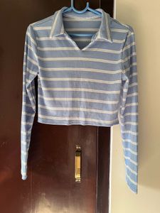 Striped Collared Crop Top