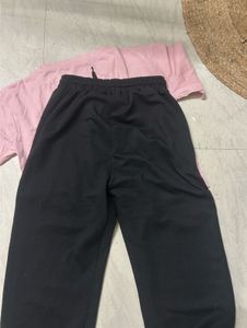 combo of Pink Graphic T-Shirt with Black Joggers