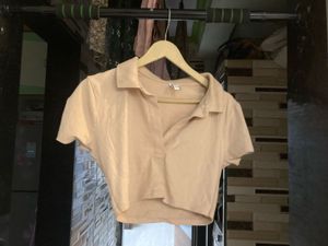 Peach Collared Cropped Top