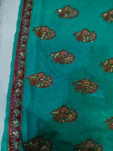 Stunning Teal Embroidered Saree