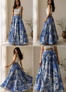 Bohemian Blue Floral Maxi Skirt