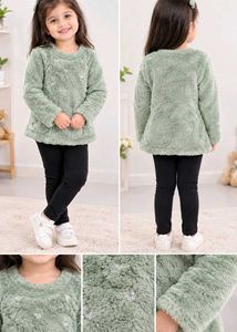 🧸 Cute Girls Mint Green Fuzzy Winter Top | Full S
