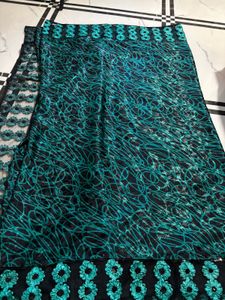 Green &amp; Black Embroidered Saree with blouse