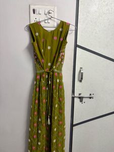Embroidered Olive Green Ethnic Gown
