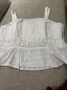 last price Chic White Broderie Anglaise Peplum Top