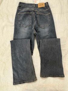Dark Grey Washed Flared Jeans(High Waist)
