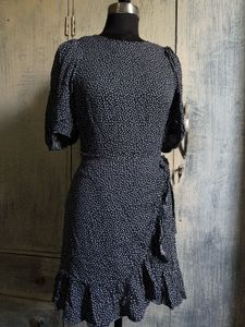 Navy Polka Dot Wrap Dress