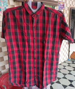 3 Shirt Maroon &amp; White Plaid Short Sleeve Shir