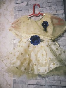 Golden Colour Frock For 6 To 9 Months Baby