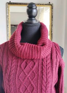 Burgundy Cold Shoulder Cable Knit