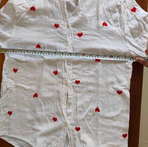 Women white shirt with red heart embroidery