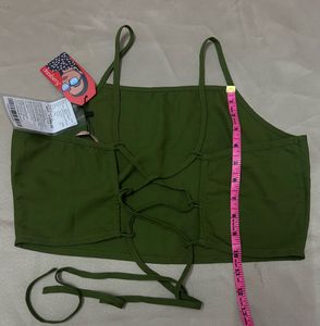 Olive Green Spaghetti Strap Crop Top