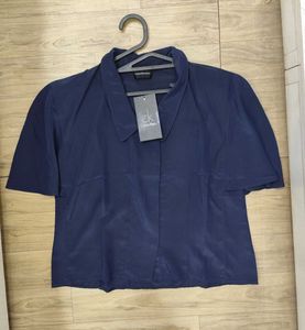 Calvin Klein Navy Collared Blouse Top - M