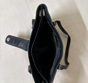 Navy Blue Leather Handbag