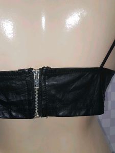 (423)Black Leather Trim Bralette