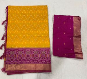 patola Yellow Saree with Pink Border