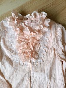 Elegant Pink Ruffle Blouse