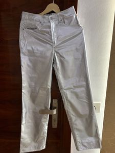 Metallic Silver Straight Leg Pants
