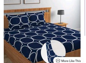 Navy &amp; White Double BedSheet Set With Two Pillow