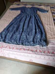 Elegant Embroidered grey maxi dress